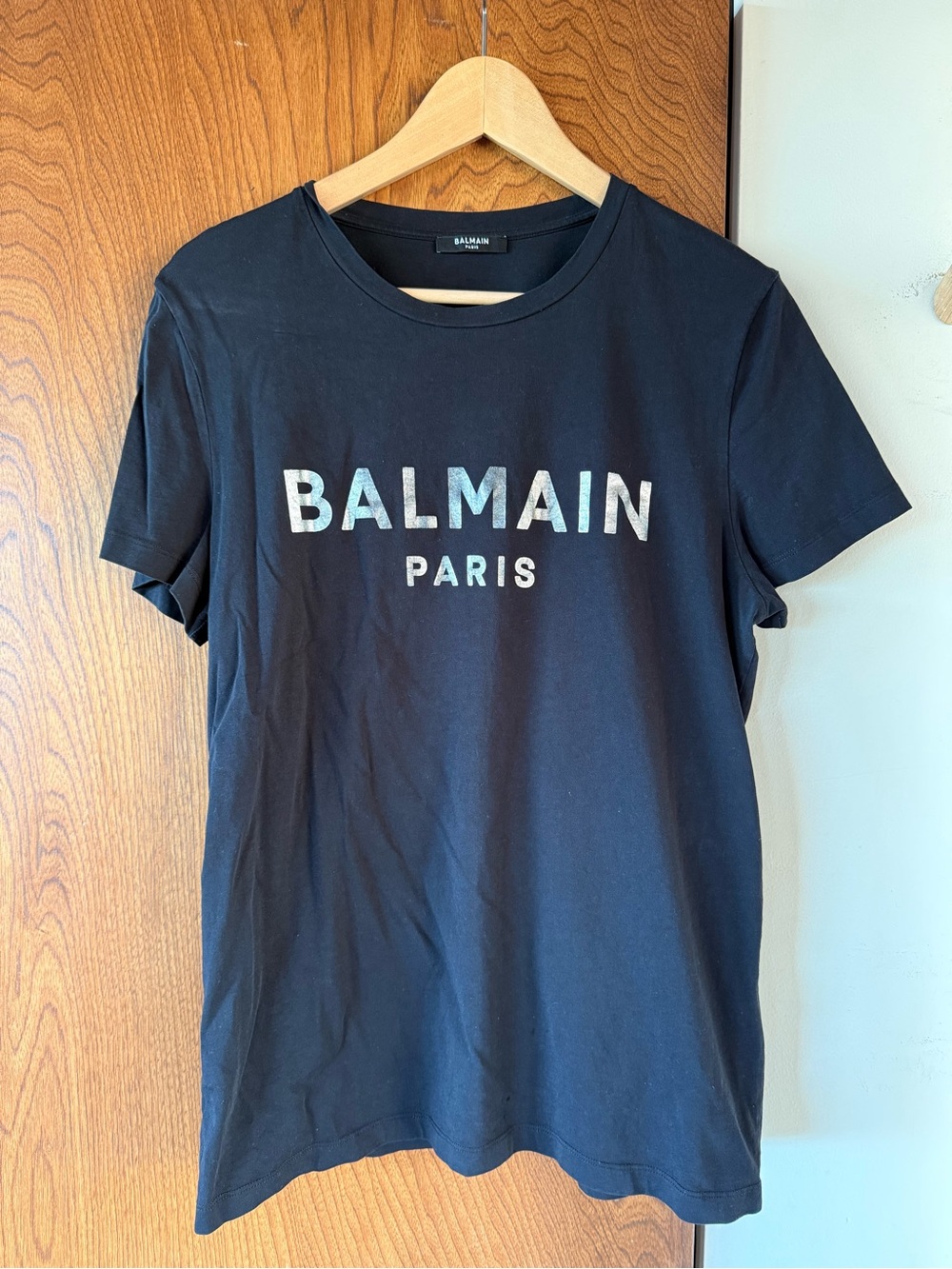 Balmain Black Crewneck Logo T Shirt L